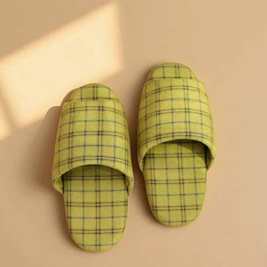 Spring and summer high-end checkered cotton slippers